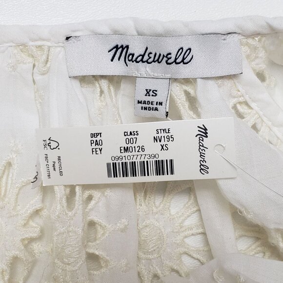 Madewell Embroidered Shirred Puff-Sleeve Top Women's XS Ivory Floral Eyelet - Picture 2 of 16